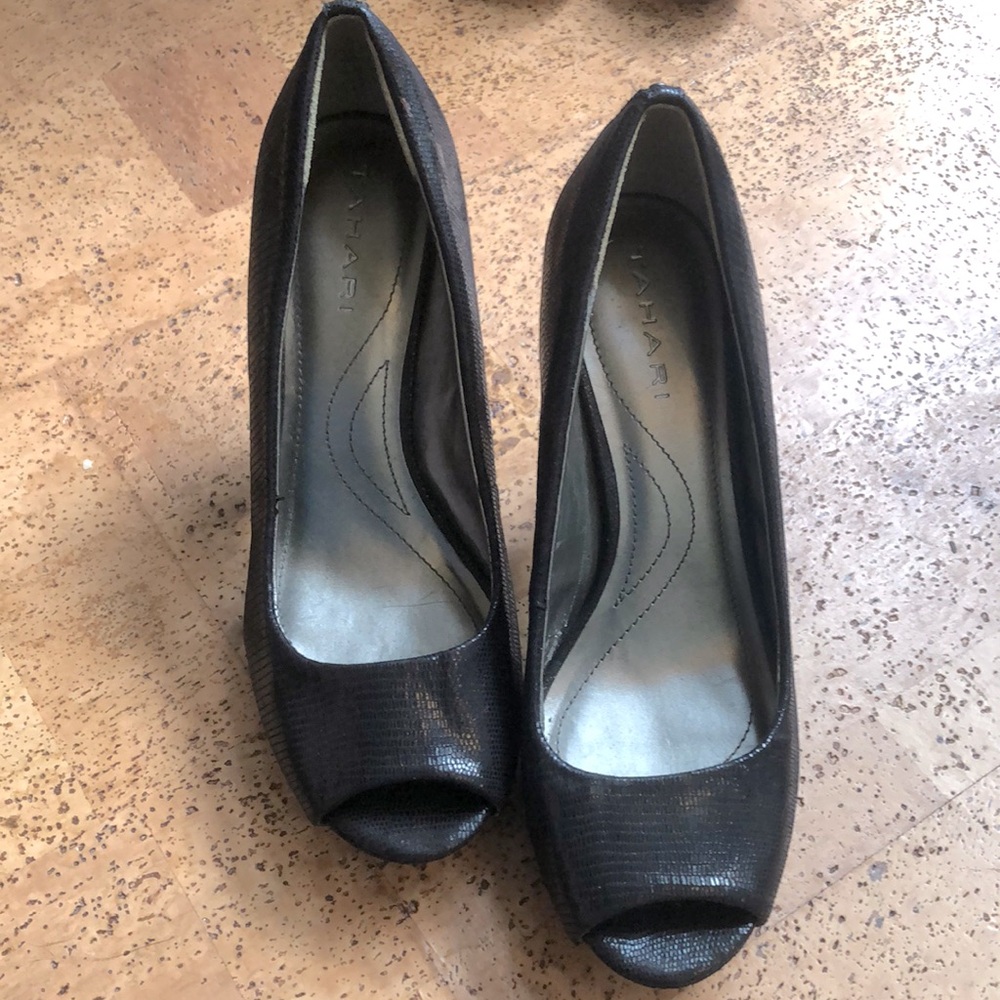 COPY - black mini platform slingbacks with studs on platform /back of heel- Tah…